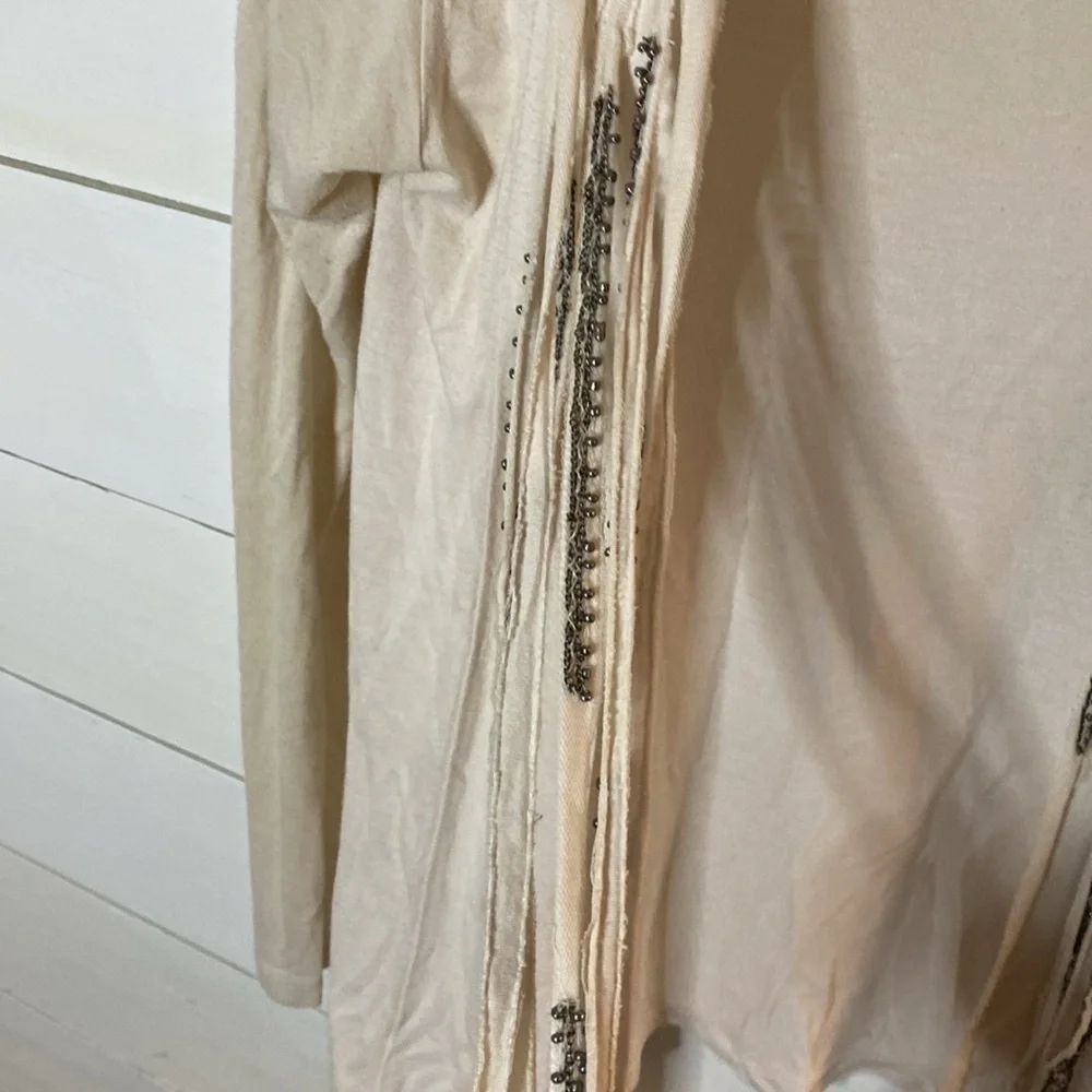SFERRA Cream Cardigan Sweater Lightweight Knit. Beaded. Size L. Cute and fun!